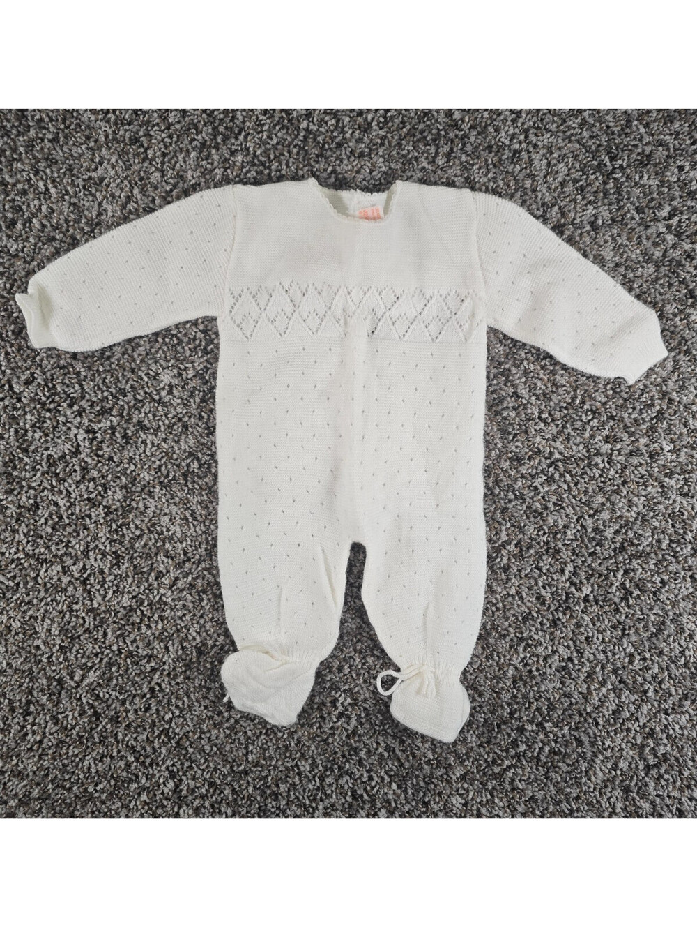 Vintage 1960s Italy Baby Newborn Knit One Piece Sleeper White Crochet